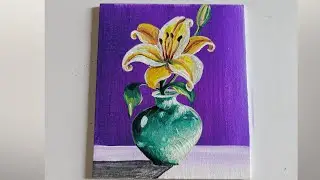 How to paint a lily flower vase in contrast background/acrylic painting