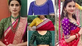 Red Banarasi silk saree contrast blouse ideas || contrast colour blouse for red saree #fashion