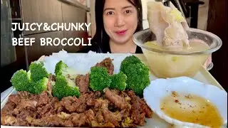 BEEF BONE SOUP AT CHUNKY BEEF BROCOLLI | MUKBANG