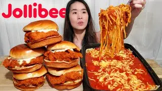 Jollibee's Amazing Chicken Sandwiches & Jolly Spaghetti Mukbang! Filipino Fast Food Eating Show
