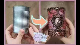 Decorando una lata con decoupage y molduras.