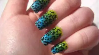 Nail Tutorial: Blue To Green Leopard Design