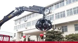 Operation and use of 1.8 ton folding boom crane with scrap grab！
