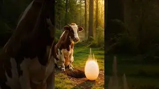 A gentle cow risked everything to protect a tiny egg from danger 😢🦄 #ai #cow #shortsfeed #tinyhuman