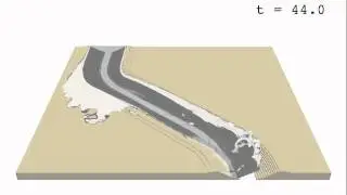 Turbidity current flowing in a meandering submarine channel
