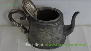 Antique finely engraved silver plate tea pot