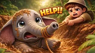 HELP! Baby Elephant Trapped in Mud 🐘 | Kids Jungle Rescue Story