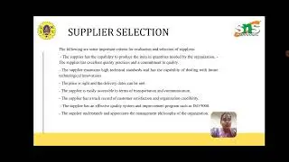 TQM- UNIT II - SUPPLIER SELECTION