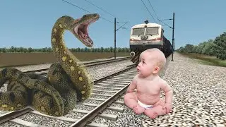 Crying Baby & Anaconda vs Train | BeamNG.Drive - [Train Simulator] | Snake #Snake #kinemaster #train