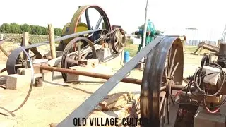 Amazing Starting up 22HP 300RPM Big Crazy Old Black Diesel Engine Run On Wood Cutting Machine