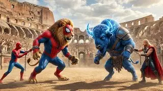 Spider Man Lion vs Thor Bison &ndash; Ultimate Superhero Animal Showdown