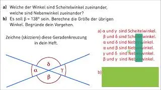 Nebenwinkel und Scheitelwinkel. Erklärung + Aufgaben + Lösungen
