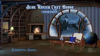 Cozy Winter Twitch Overlay, Stream Screens Blue Room, Animated Background, Night, Fireplace, Snow