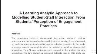 A Learning Analytic Approach to Modelling Student Staff Interaction From Students&rsquo; Perception of Eng