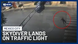 Skydiver Crash Lands Onto Traffic Light In Mexico City | 10 News