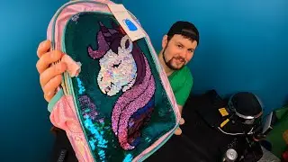 Распаковка: рюкзак для девочек Unicorn Reversible с пайетками, лёгкий школьный рюкзак Magic Glitter