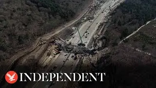 Closed M25 drone footage captures workers demolishing bridge