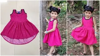 Easy method of High low pleated frock cutting and stitching