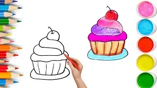How To Draw cute Cup cakes Drawing, Painting & Coloring For Kids and Toddlers_ Child Art 🐋🌈🎨