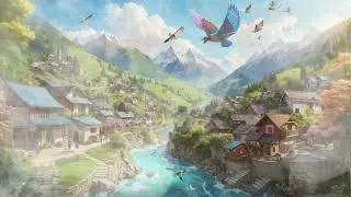 Discover the Hidden Gem: Mountain Village Serenity 🏞️ | Tranquil River, Lush Greenery, Vibrant Birds