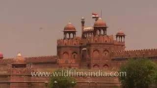 Red Fort in Delhi, India flag flutters atop Mughal fort that was residence of emperors for 200 years