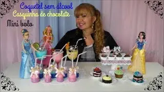 Coquetel sem álcool, casquinha de chocolate e mini bolo