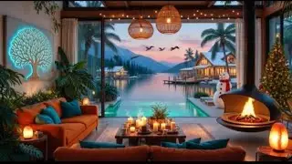 Cozy New Year Lakeside Jazz 🎹 | Fireplace Warmth & Calm Piano Ambience