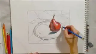 Split Complimentary Color Pencil Still Life: Pear and Apple