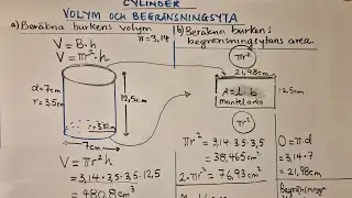 Begränsningsytans area och volym. Cylinder