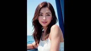 AI art화이트에 웃는 소녀Selfie of a beautiful smiling girl, in a white dress on a yacht Lookbook 8