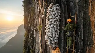Satisfying Bird's Nest Harvesting on 300ft Vertical Cliff (ASMR) ☁️