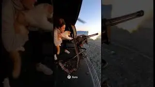 Cat firing machine gun