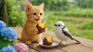 Days with Grandma 🐱 Kitten Finds an Injured Bird, and Grandma Cat Nurses It Back to Health! 🐦❤️