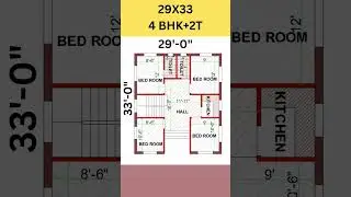 29X33 home with 4 bed room, 29 by 33 ghar ka naksha, 29*33 map #shorts #homeplan #gharkadesign