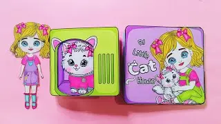 (Free Printables) Paper Diy ✨ Printable project Paper Cat Dollhouse with a tutorial