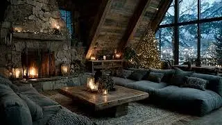 Warm Fireplace & Soft Piano Relaxing Holiday Ambience with Snowfall
