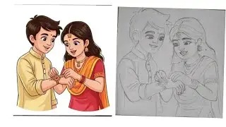 Raksha bandhan special drawing, brother  sister celebrate rakhi outline tutorial 😍