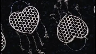 Golden Heart Honeycomb Dangle Plug Hoops / Earrings | UrbanBodyJewelry.com