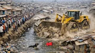 First Start Perfect New Project!! Overloading Soil Into Tonle Sap by 5T Dump With Bulldozer D21P Pus