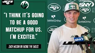Jets quarterback Zach Wilson excited for matchup with Eagles, discusses his improved footwork | SNY