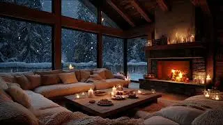 Cozy Snowy Cabin Fireplace ❄️ Soft Piano Music | Peaceful Winter Night Ambience for Deep Sleep