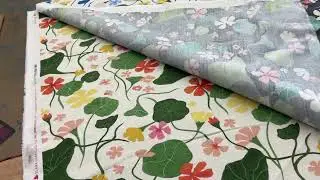 Nasturtiums in Blueberry | Home Decor Fabric | Floral in Blue / Yellow / Green / White | PK...