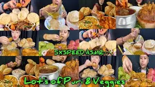 ASMR Eating Lot's of Puri Different Types of Ven&  Nonveg Veggies 🤤Big Bites ❤️ Indian Food Mukbang.
