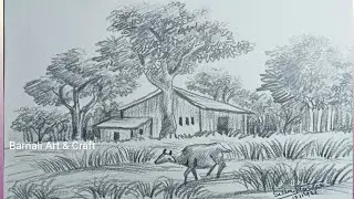 How to draw easy pencil Sketch scenery/Light and shade Village scape#170