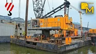 LIEBHERR HS 883 GITTERMASTKRAN AUF PONTON SCHWIMMKRAN SEILBAGGER IM HAMBURGER HAFEN DREAM MACHINES