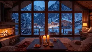 ❄️ Snowy Village Evening | Warm Fireplace & Gentle Piano 🎹🔥