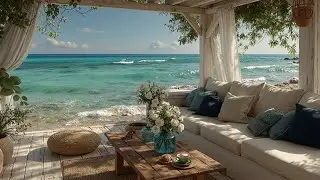Bossa Nova Beach Cafe | Coffee Jazz & Ocean Waves | Relaxing Smooth Guitar Music ~ Tropical Vibes