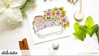 Winter Shaker Card feat Poinsettia Border and Holiday Village