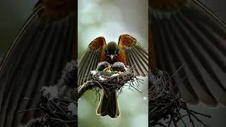 Wings of Protection: Robin Hovers Above Hungry Nestlings in Winter Snow ❄️ | #BirdParenting #Wildlif