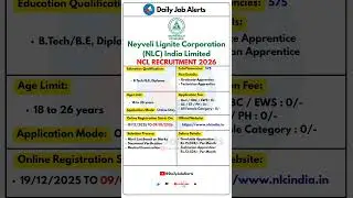 NLC Recruitment 2026 | New Vacancy 2026 | Daily Job Alerts #shorts